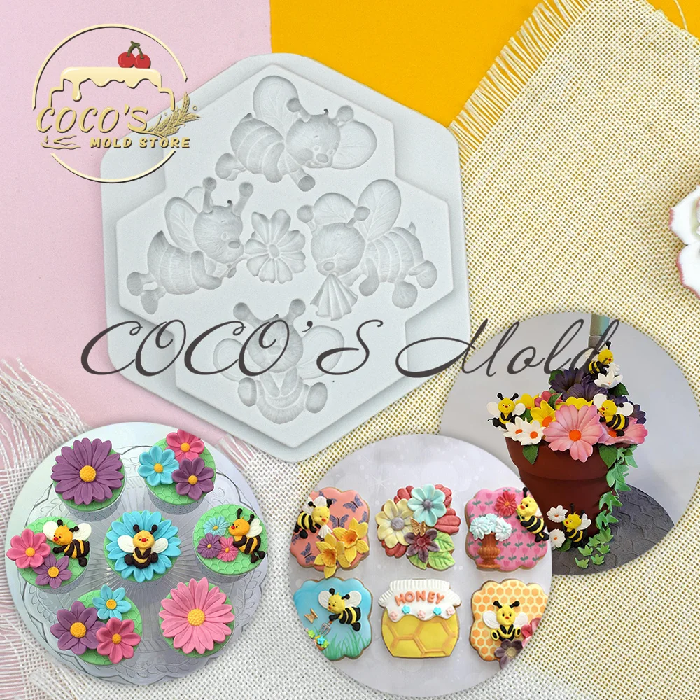 

Новая силиконовая форма для мастики в виде пчелы/цветов, кухонные инструменты для украшения тортов