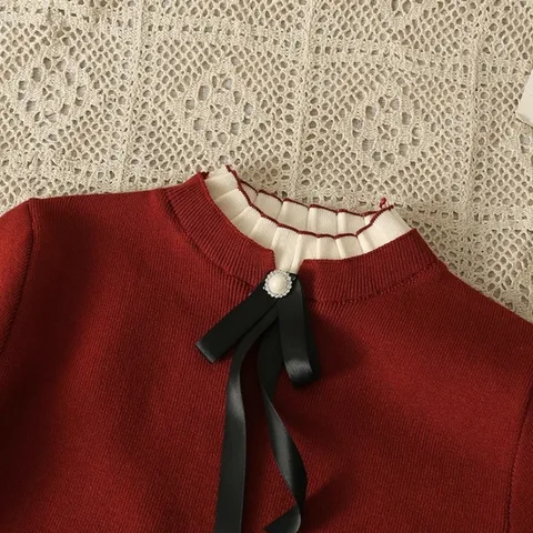 Neploe пуловеры с полувысоким воротником и бантом, модные топы с низом, женские топы Y2k, искусственный свитер из двух предметов с длинными рукавами Mujer