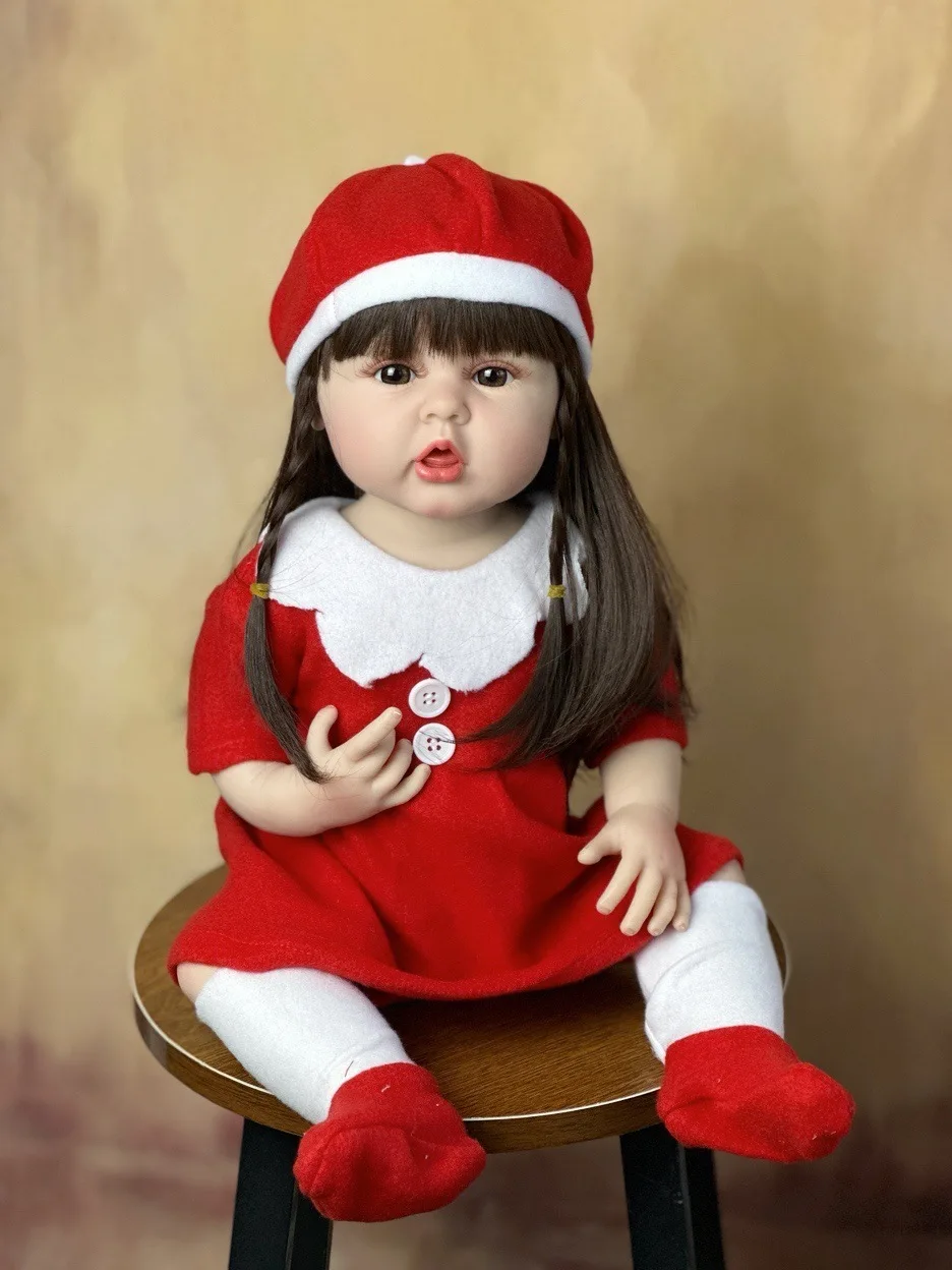 

Christmas Rebirth Doll Imitation Doll Little Red Hat 55cm Full Glue Can Enter Water for Family Rebirth Girl Children's Toy