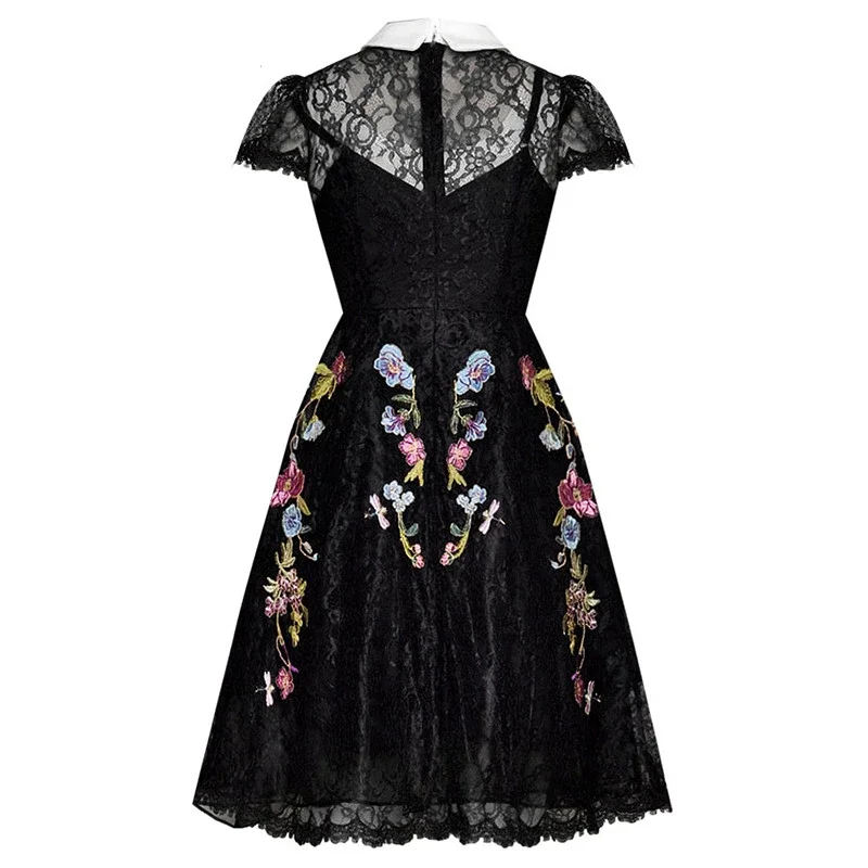 Женские дизайнерские модельные платья элегантные черные кружевные с цветочной