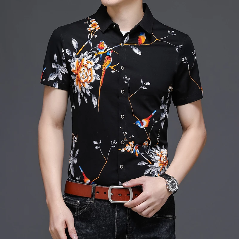 

Luxury Floral Printed Shirts Men 2022 Summer Short-sleeved Slim Casual Shirt Fashion Streetwear Social Party Tuxedo Men Clothing