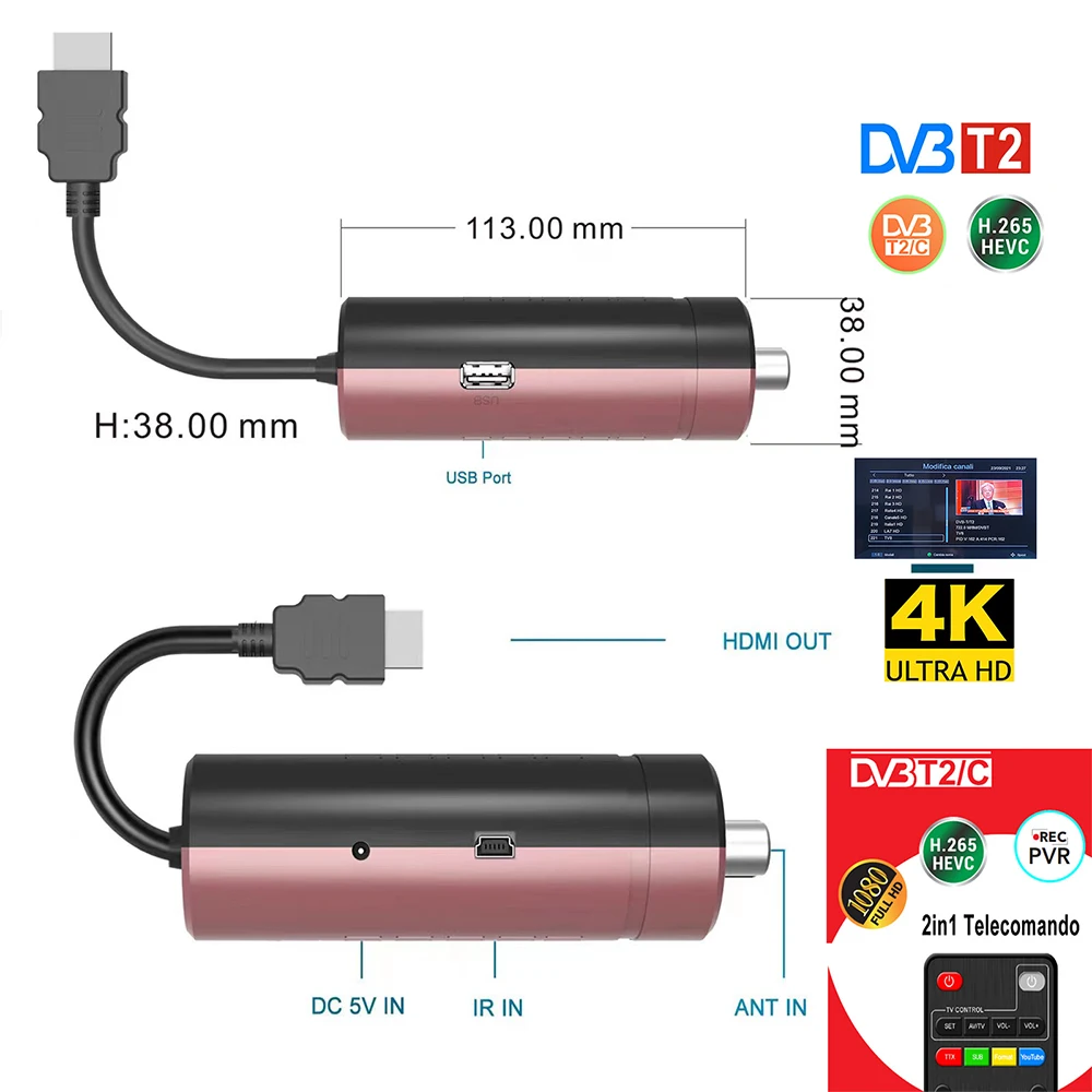 Haohsat DVB-T2plus цифровой итальянский ТВ-Стик 4K DVB T2 Италия Россия USB WIFI 1080p TV Stick Hevc 10 бит