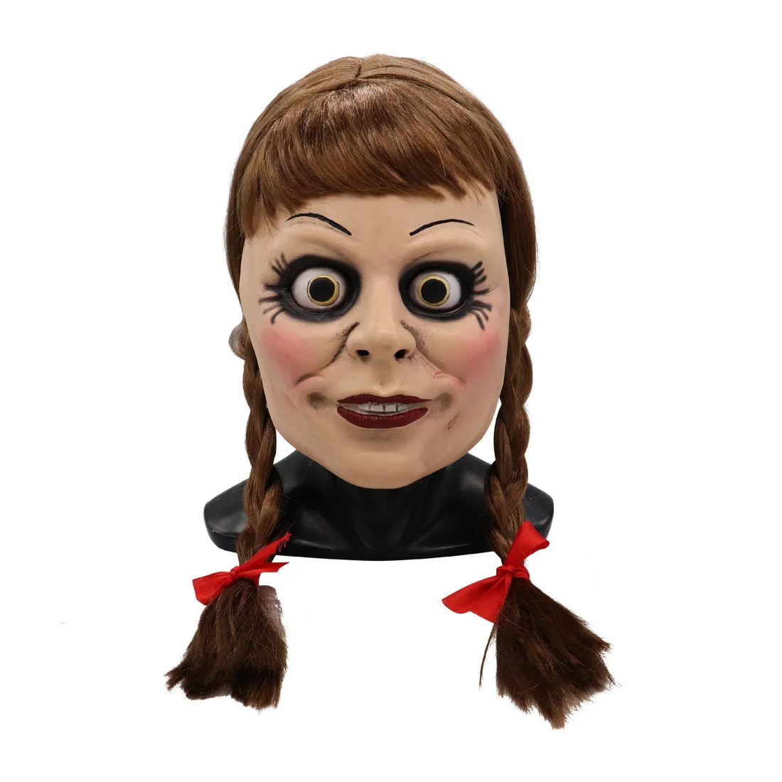 Movie Annabelle Latex Mask Cosplay Annabel Doll Scary Adult Head with Wigs Ponytails Christmas Carnival Party Masquerade Mask