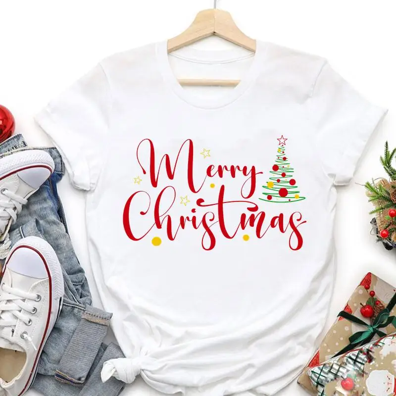 

Женская футболка с рисунком на новый год, Рождество, праздник, модная футболка в стиле 90-х годов, топ с графическим рисунком, дорожная футбол...