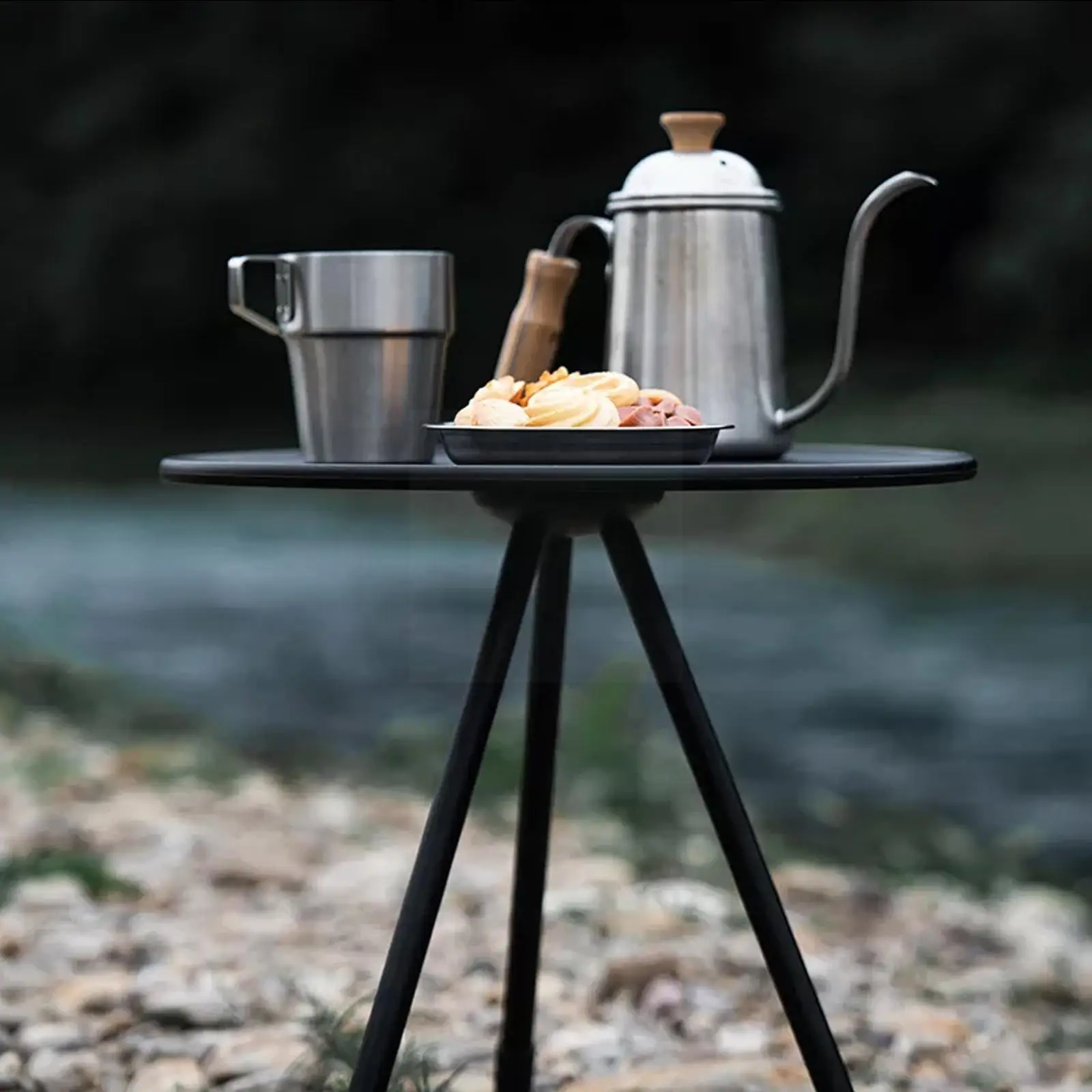 

37cm Folding Round Table Portable Metal BBQ Table For Outdoor Camping Self-Driving Travel Equipment Home Furniture Black V5H3