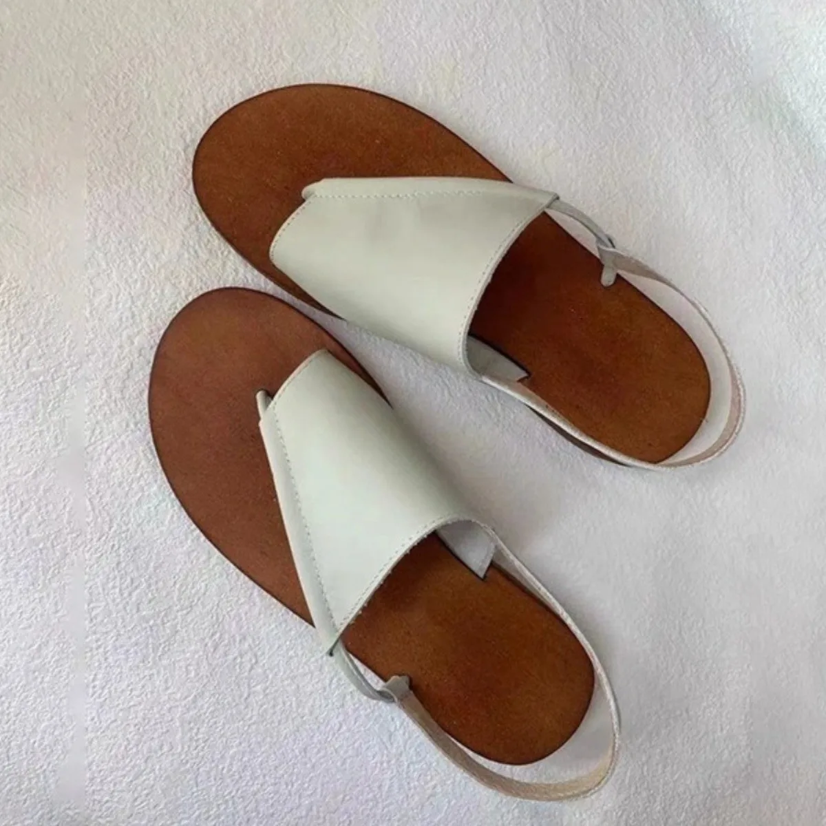 Кожаные сандалии Простые на плоской подошве с открытым носком Повседневная