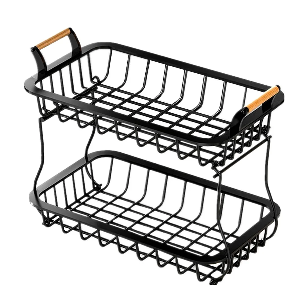 

Food Vegetable Drain Basket Baskets Shelves Simple Double-layer Fruit Carbon Steel Exquisite Container Storage