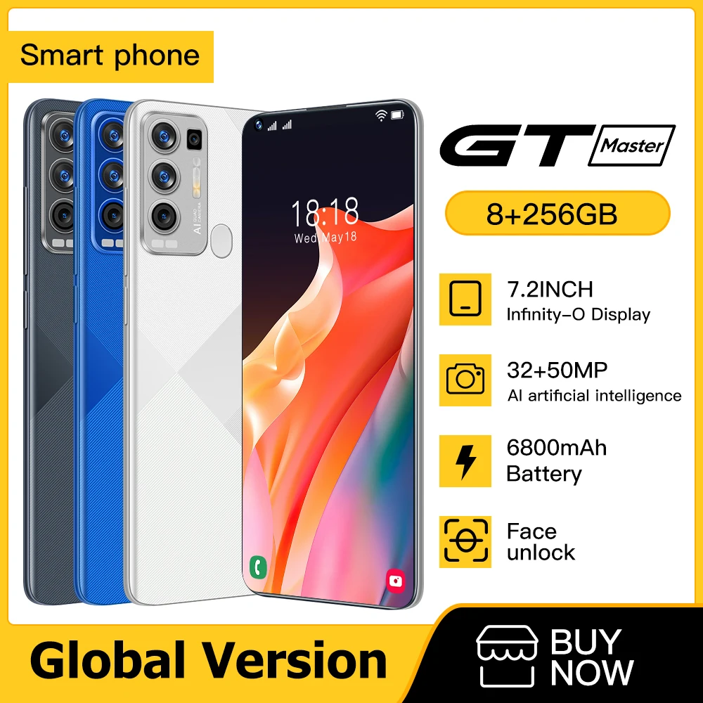 Global Version GT Master Smartphone 7.2 Inch 8GB256GB Cellphones 6800mAh 50MP Carema 4G 5G Network Unlocked Mobile Phones