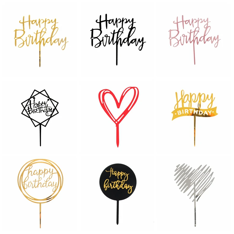 

Rose Gold Silver Acrylic Happy Birthday Cake Topper cake flag wedding baby shower kids birthday party cake decoration supoplies