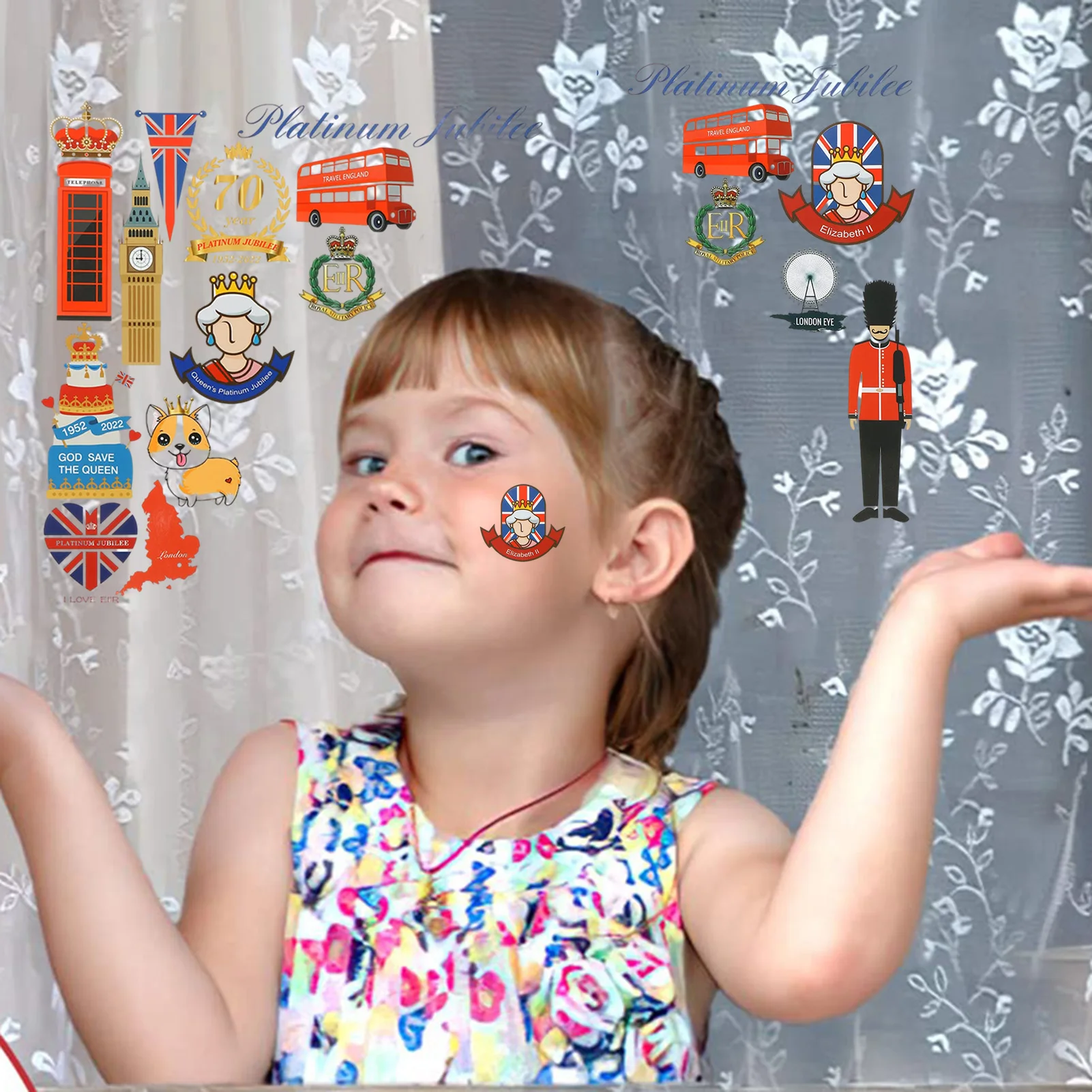 

76pcs Queen's Jubilee Decorations Stickers Union Jack British Patriotic Decoration For 2022 70th Queen Jubilee Stickers Decals