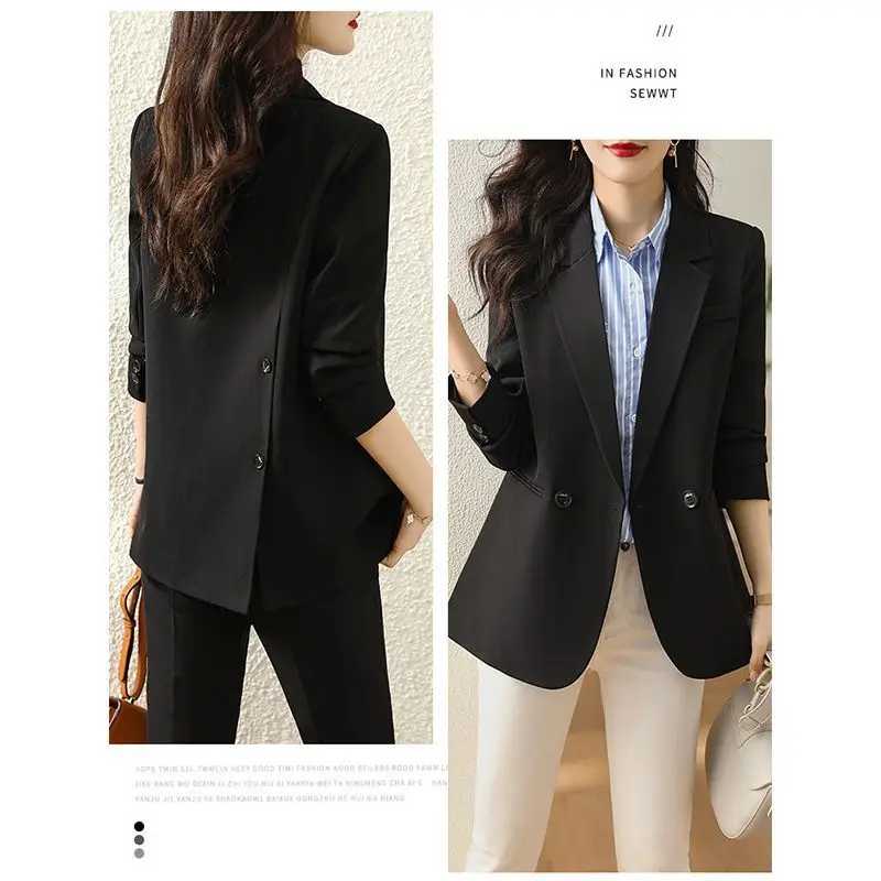 Coffee Suit Jacket Women's Spring Autumn Large Casual Jacket Loose Professional Sstitching Small Suit
