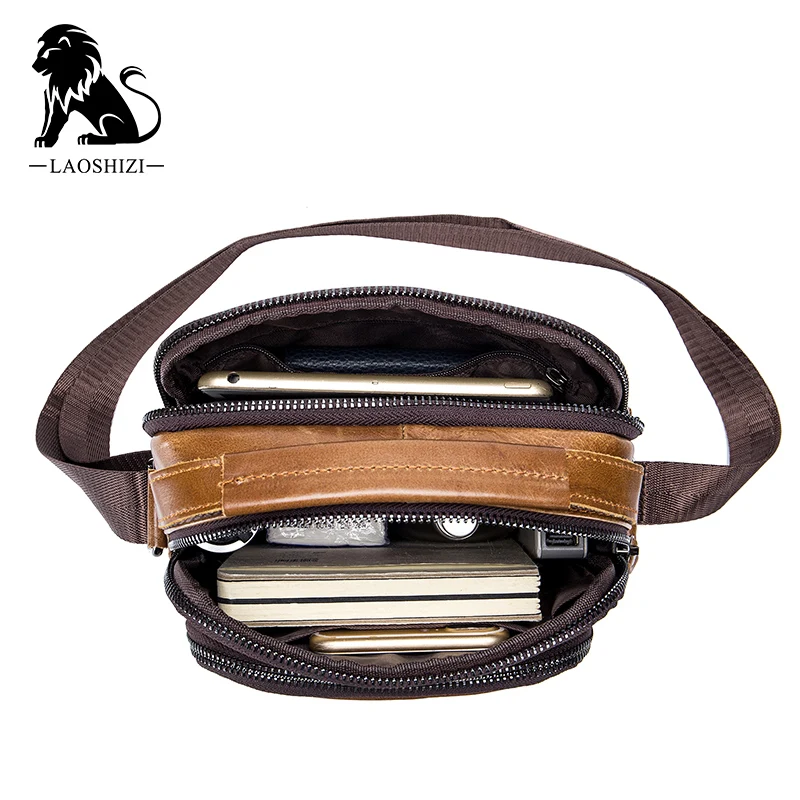 Bolso bandolera de piel auténtica para hombre, bandolera pequeña Vintage de cuero de vaca, informal