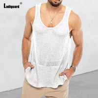 ladiguard new patchwork tank top sleeveless shirt men fashion stripe print vest clothing 2022 summer casual knitted pullovers