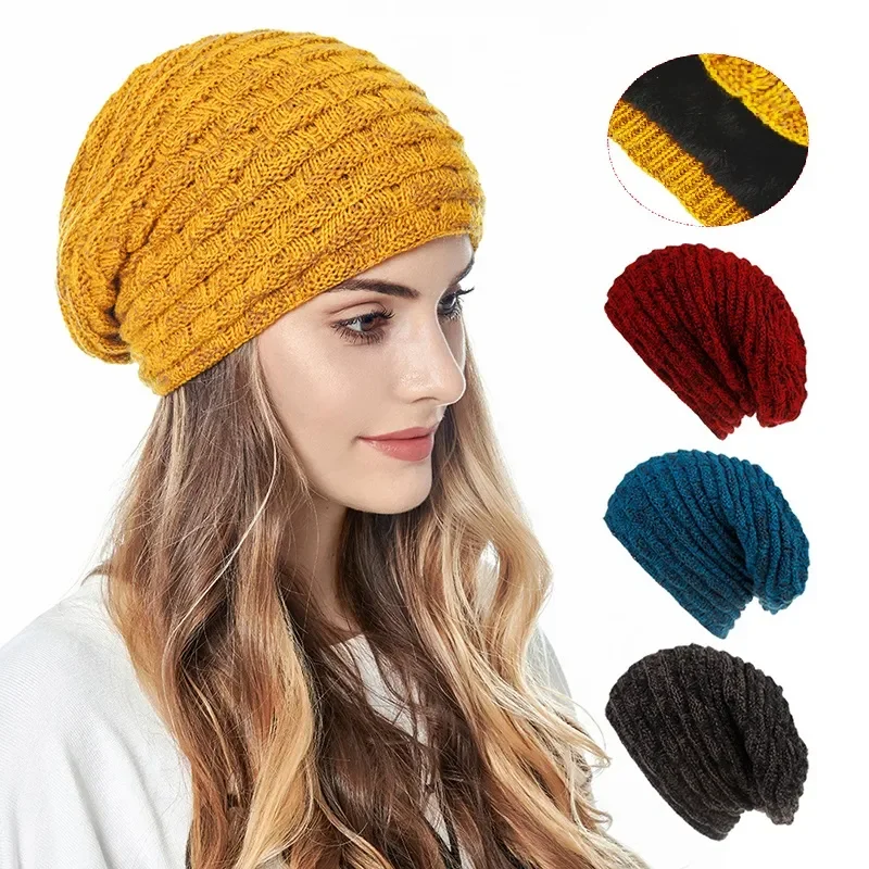 

Hats for Women Men Fleece Lined Warm Bomber Hats and Caps Woolen Yarn Knitted Hat Cap Ladies Skullies Beanies Accessories