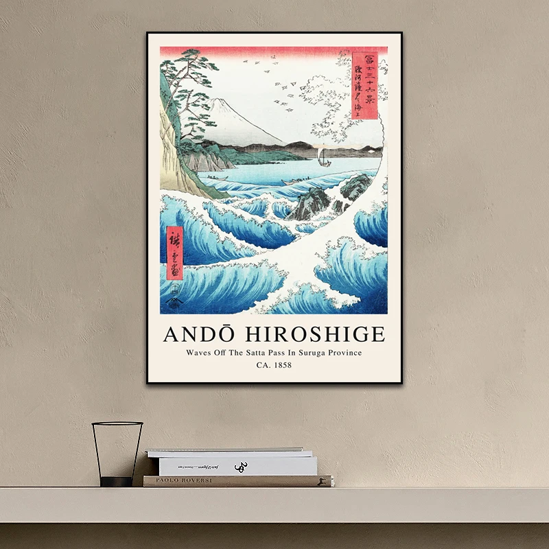 Винтажный Японский печатный плакат с большой волной и птицей абстрактная