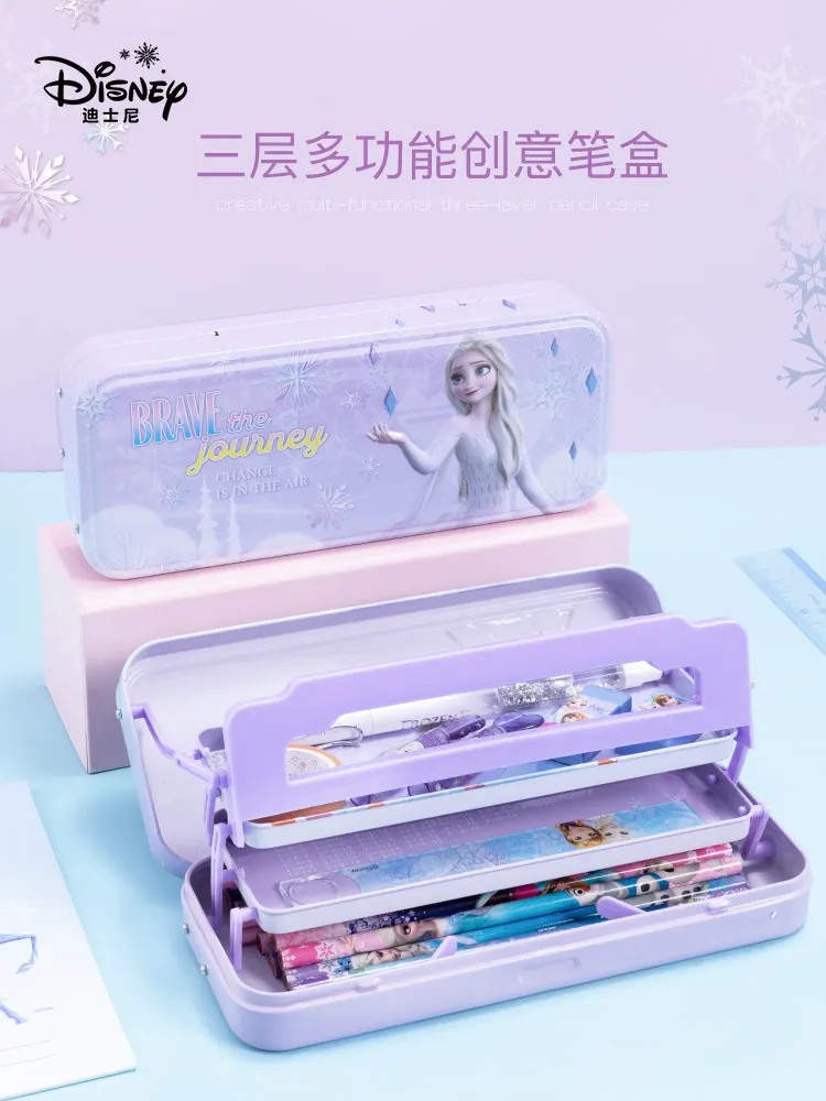 

Disney Stationery set Children's Three-Layer Pencils bag Iron Pencil Box Kindergarten girl Pupil frozen princess minnie mouse