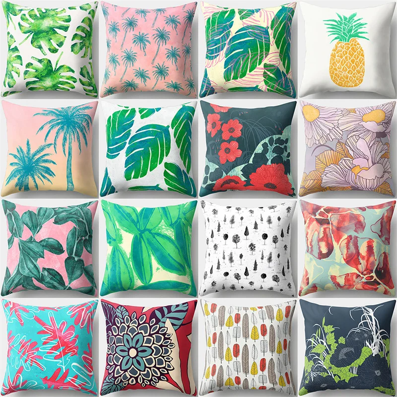 

Green Leafy Plant Pillowcase Floral Square Cushion Cover Bedroom Waist Throw Home Decorations