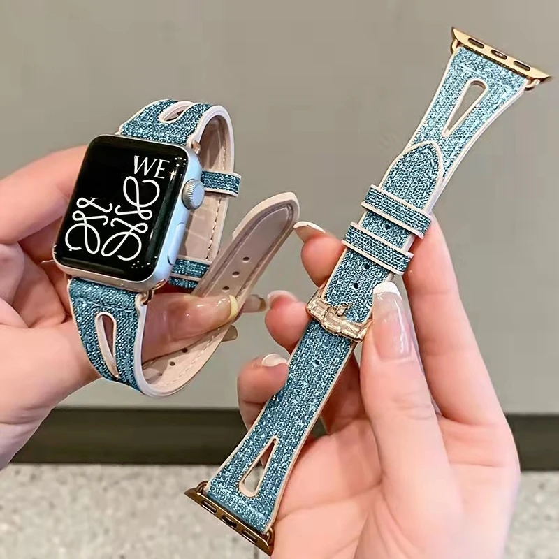 

Girls Silicone Strap For Apple Watch Band 38mm 42mm 40mm 44mm Women Bling Colors Shiny Jelly Bracelet For iWatch 7 6 543 41 45mm