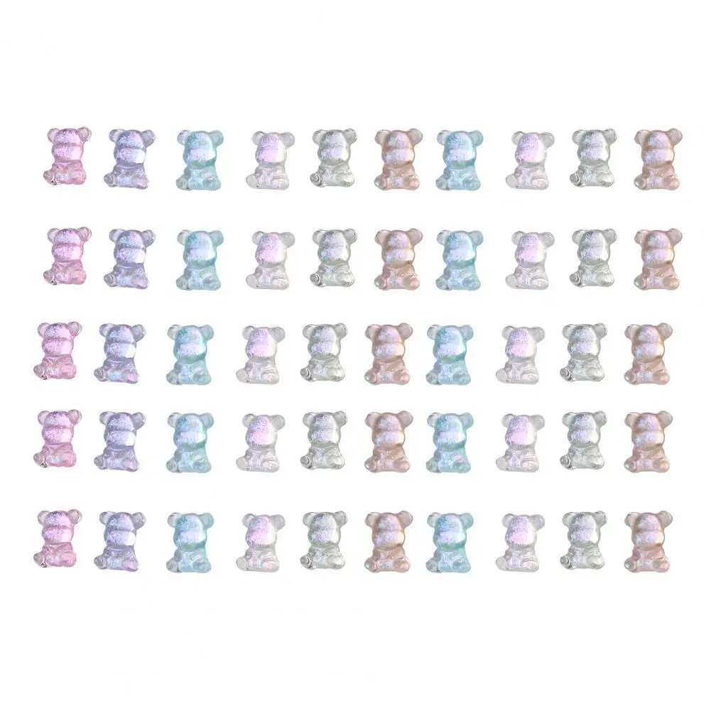 

50Pcs/Set Nail Ornaments Exquisite Cartoon Bear Art Rhinestone Accessories Glitter Long Lasting Bear Nail Decor