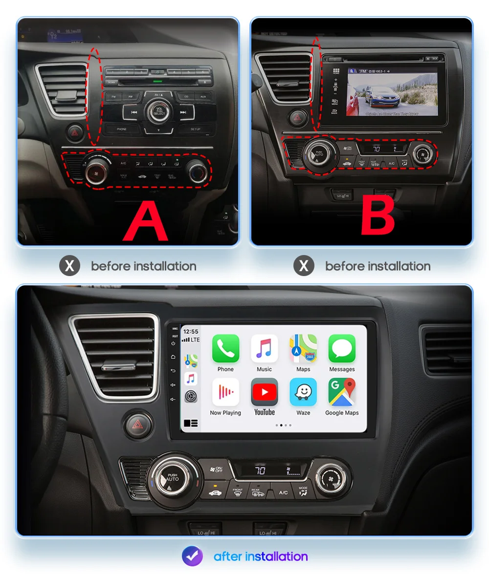 Автомагнитола для Honda Civic 9 2013-2016 мультимедийный проигрыватель на Android видео