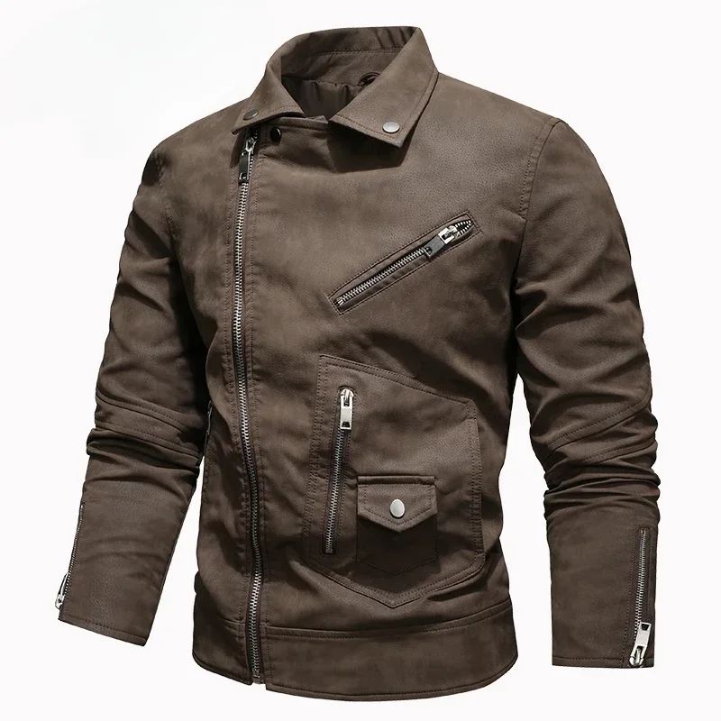 Фото Jacket Men Coat Winter Leather Bomber Genuine Casual Brown Jackets Coats Faux Leather Vintage Black Biker Jacket Men Windproof №5