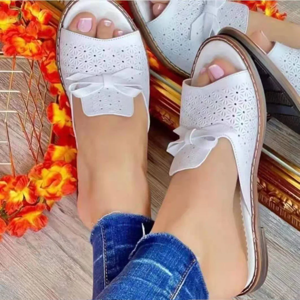 Women Slippers Bowknot Breathable Ladies Shoes Summer Outside Female Sandals Flat Adult Fashion Comfortable Slippers WJ139