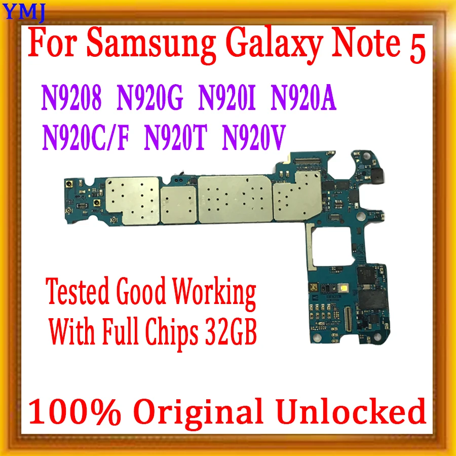 

With Android System For Samsung Galaxy Note 5 N9208 N920V N920A Motherboard Tested Well Original Unlocked Logic board 32GB