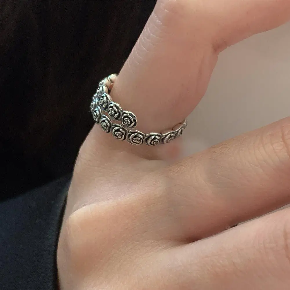 

Korean Elegant Rose Flower Opening Rings Vintage Finger Rings Temperament Sweet Rings For Women Personality Party