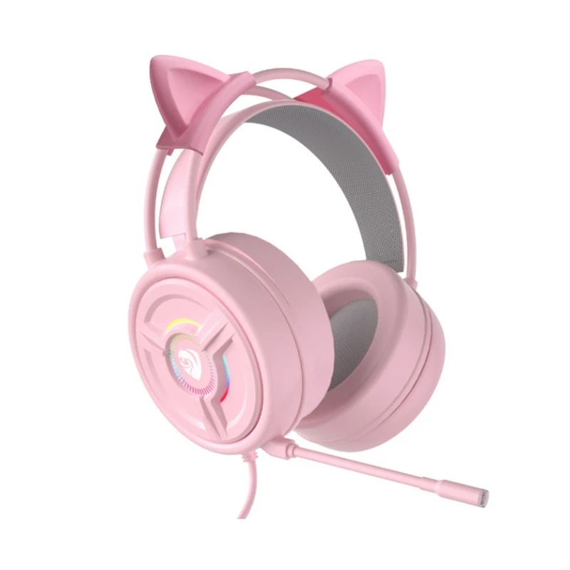 for CAT Version Pink RGB Crystal Headset Wired Gaming Desktop Laptop Fashionable Girls Earphone+Mic Microphones Girl's G