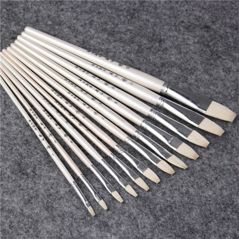 

6 pcs/Set,nine holy sheep tail flat pen set painting gouache watercolor brush Set Drawing Art Supplies wood painting brush