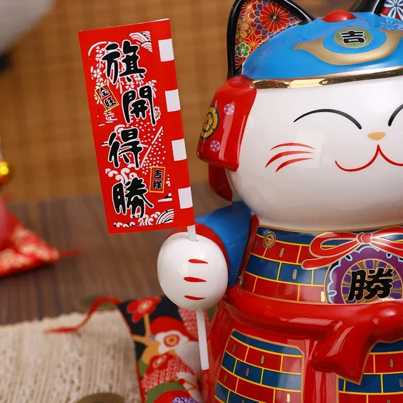 9-дюймовый японский самурайский орнамент керамический Maneki Neko счастливая кошка