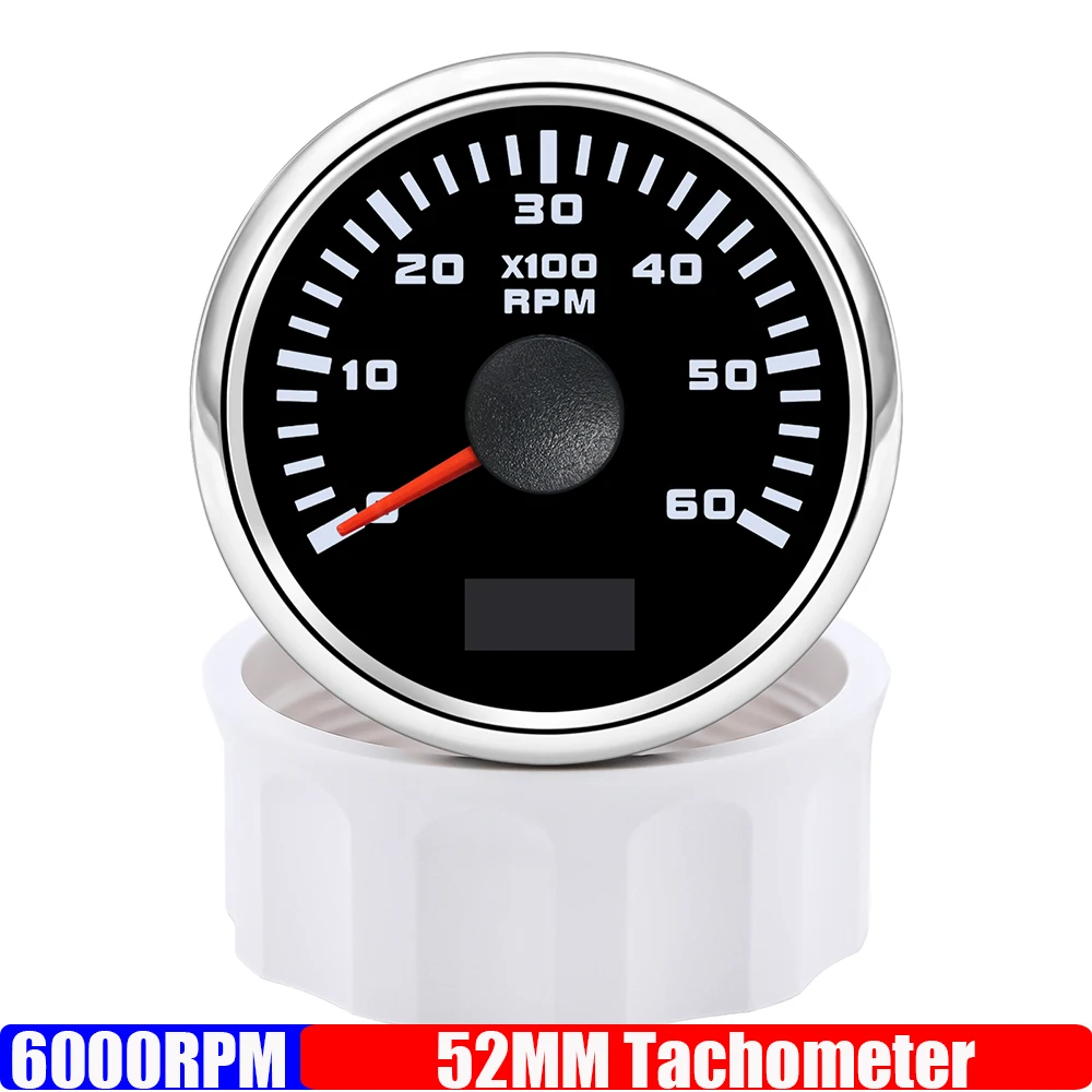 Тахометр 2 дюйма, 52 мм, 3000 об/мин, 4000 об/мин, 6000 об/мин, 70000 об/мин, тахометр 8000 об/мин, измеритель оборотов красного света для лодки, морского автомобиля, 12 В, 24 В, на заказ