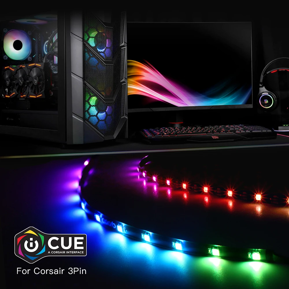 Адресная цифровая светодиодная лента WS2812b 40 см для интерфейса iCUE a CORSAIR, комплект радужного RGB светодиодного освещения для ПК, декоративный чехол для компьютера