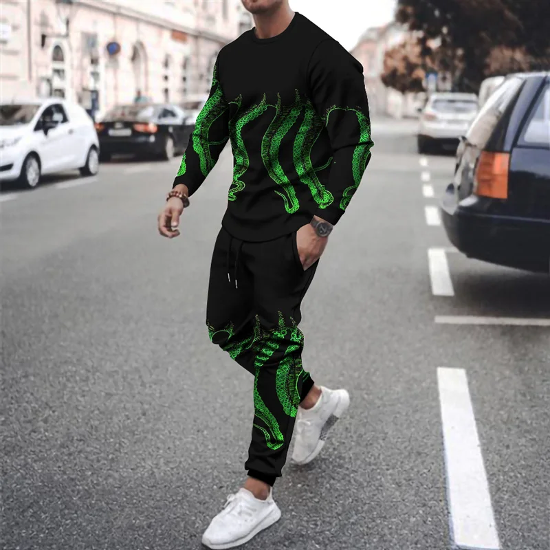 

3D Printing Octopus Leg Gradient Color Suit Men's Autumn And Winter Casual Sweatshirt Sports Pants Men's Sportswear Suit Fashion