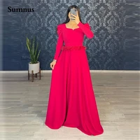 sumnus scoop a line vintage evening dress with feathers cap long sleeve prom gowns floor length custom color party dresses