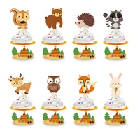 24pcsset woodland jungle animals happy birthday party paper cupcake borders and cake toppers baby shower party cake decorations