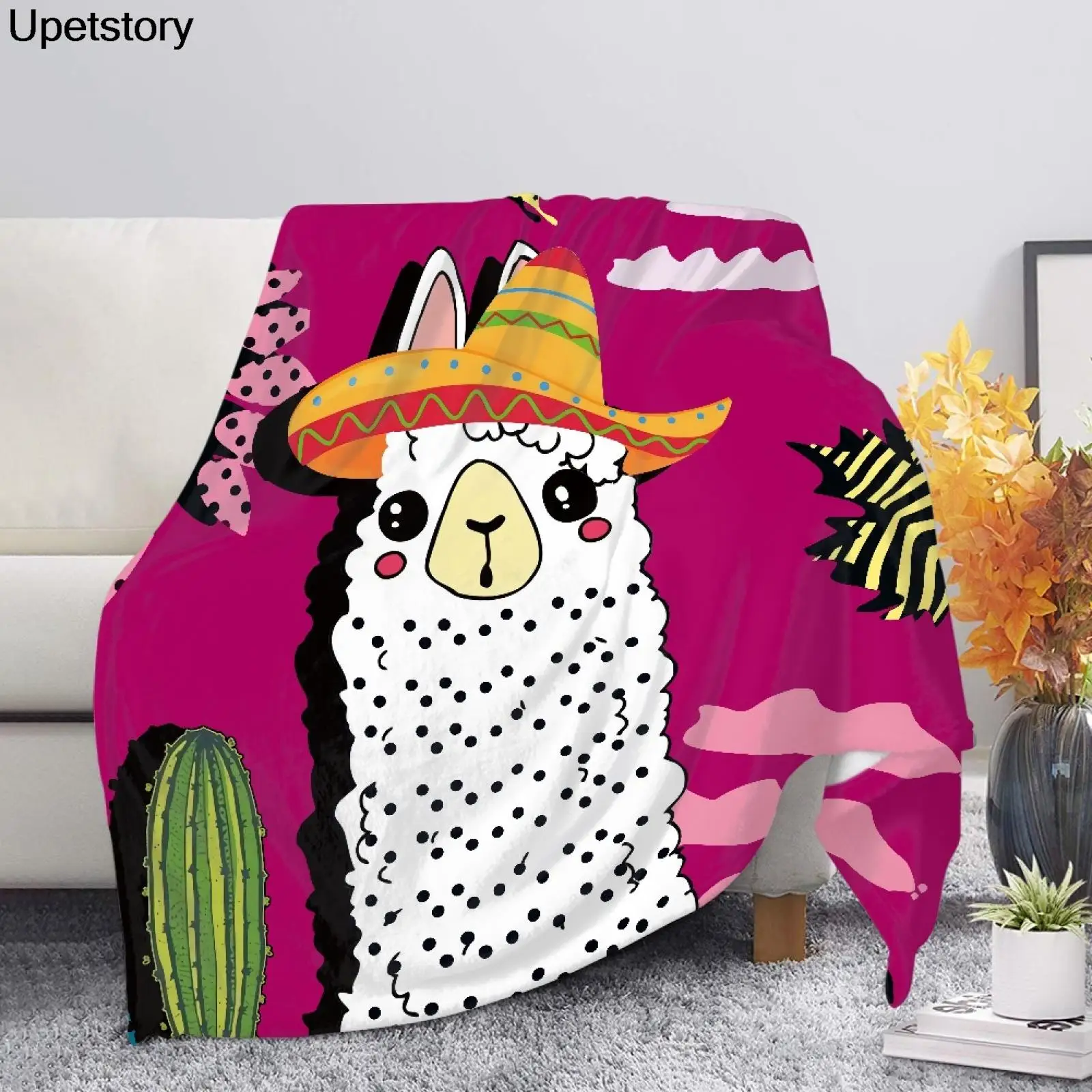 

Upetstory Fashionable And Interesting Alpaca Printed Sherpa Blanket Customized Winter Warm Blanket Crib Bedding Soft Blanket