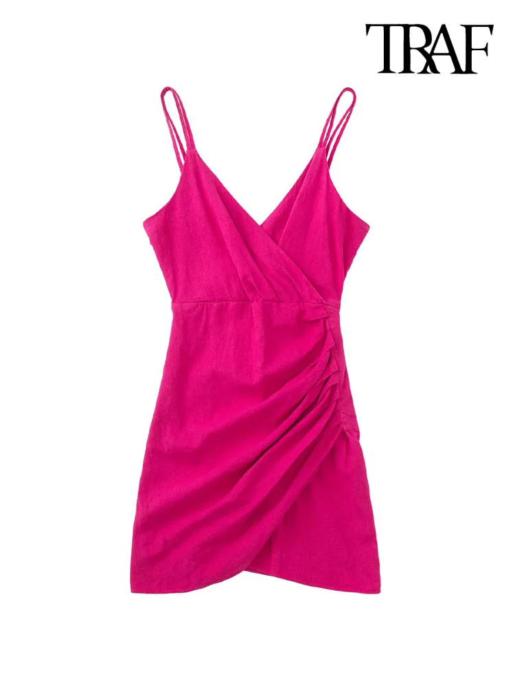 Платье-мини женское льняное Плиссированное с открытой спиной и тонкими