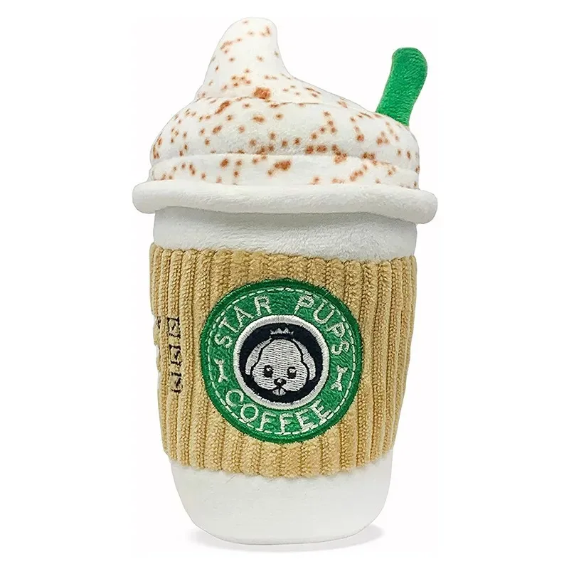 

Pet Dog Cat Plush Chew Squeaky Dog Toy Coffee Cup Design Fleece Durable Chewing Interactive Pet Molar Toy Play Dog Accessories