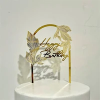 laser engraved birthday party baking supplies acrylic cake toppers cake topper happy birthday leaves golden arch