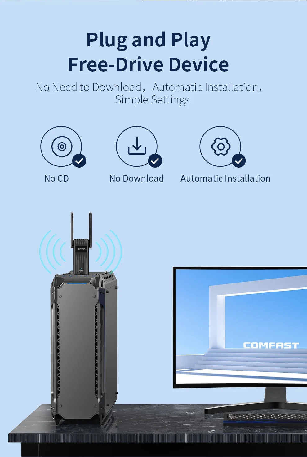 Фото COMFAST 900 Мбит/с Wi-Fi 6 BT 5,3 USB-адаптер двухдиапазонный 2,4/5G RTL8851BU Беспроводная сетевая карта с бесплатным накопителем для ноутбуков, ПК Win 10/11 №3