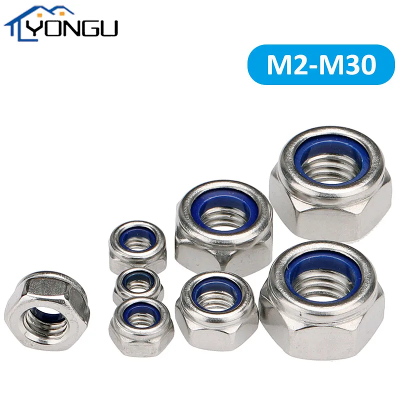 

DIN985 Self-locking Hex Nuts Nylon Insert Lock Hexagon Nut 304 Stainless Steel Locknut M2 M2.5 M3 M3.5 M4 M5 M6 M8 M10 M12-M30