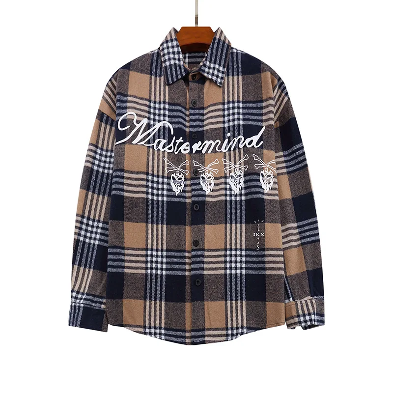 

New 2021 Men Plaid Classic Mastermind Skull Fashion Cotton Casual Shirts Shirt high quality Pocket Long-sleeves S 2XL A277