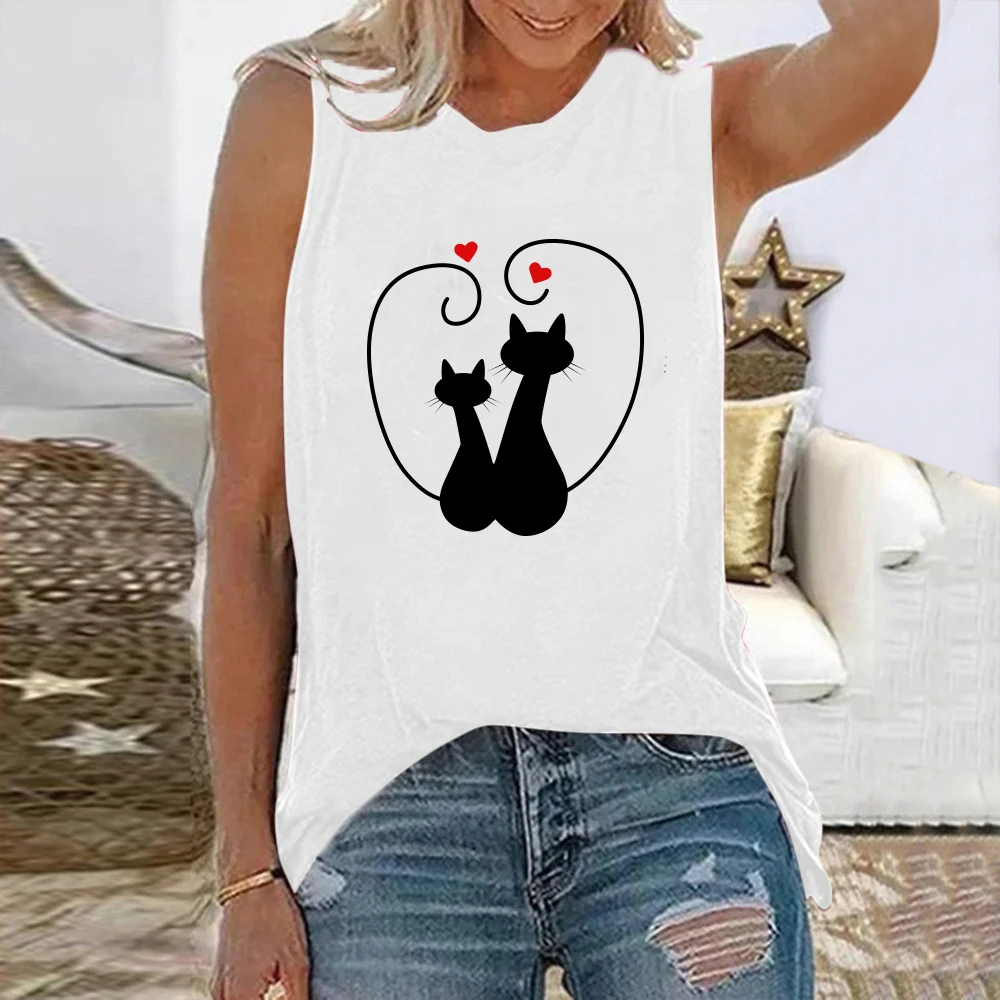 

Женская футболка без рукавов Seeyoushy, летняя футболка в стиле Харадзюку, с принтом в виде кота и любви, Y2K, уличная одежда