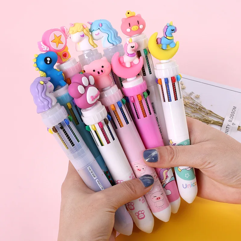 

Подарок на день ребенка шариковая ручка с десятицветным сердечком для девочек мультяшный многоцветный пресс Шариковая ручка для студентов...