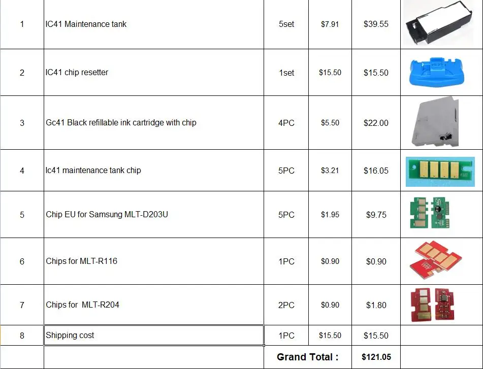 

Products list