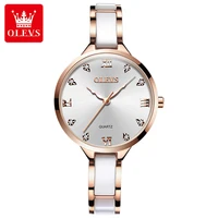 olevs 5872 stainless steel strap ceramics high quality watches for women quartz fashion waterproof women wristwatches