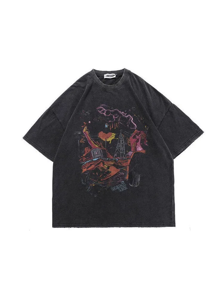 

HOUZHOU Y2k Grunge T Shirt Vintage Oversized Short Sleeve Hippie Tees Harajuku Gothic Graphic Tees Pullover Vintage Clothes