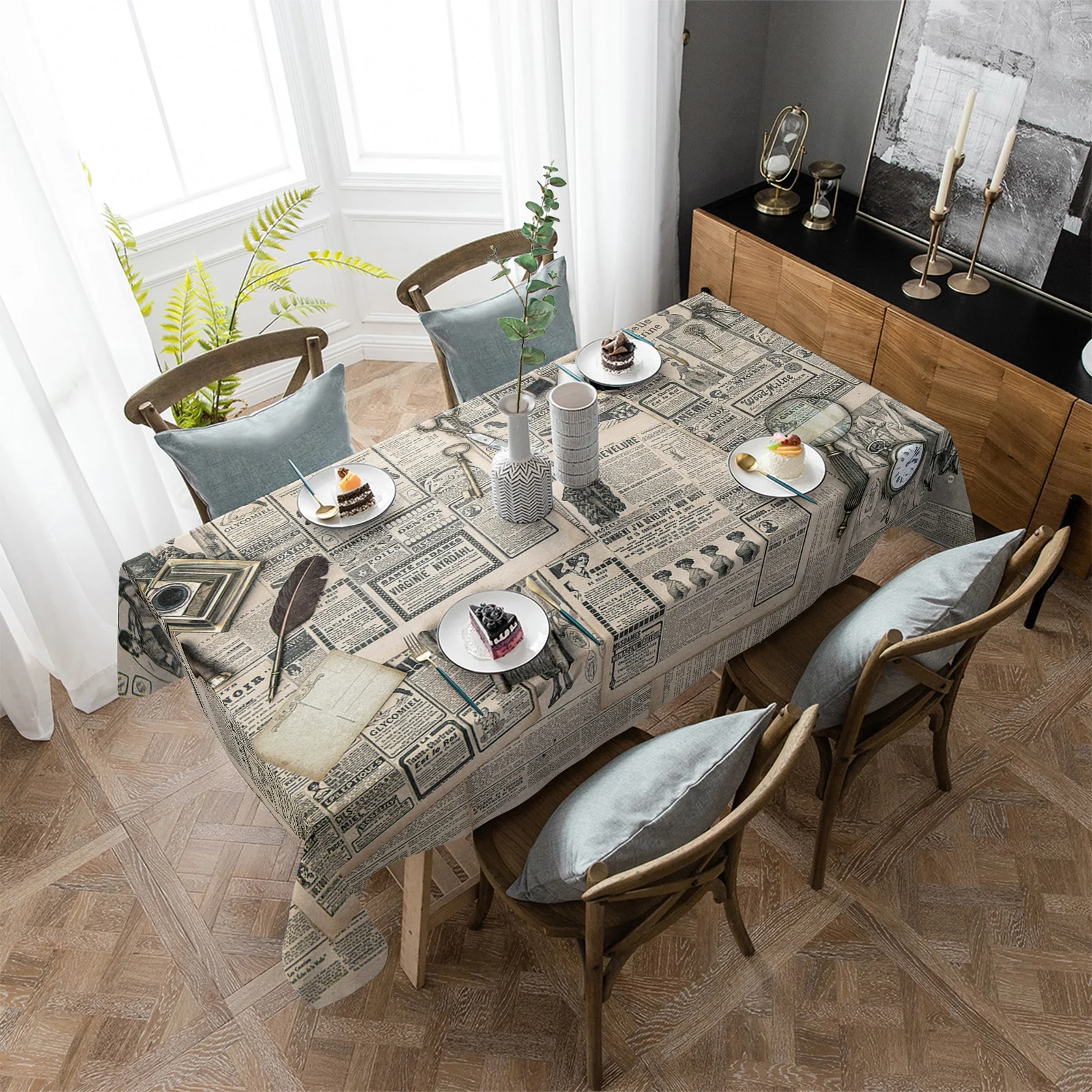 Европейская ретро старинная газета круглая скатерть водонепроницаемая
