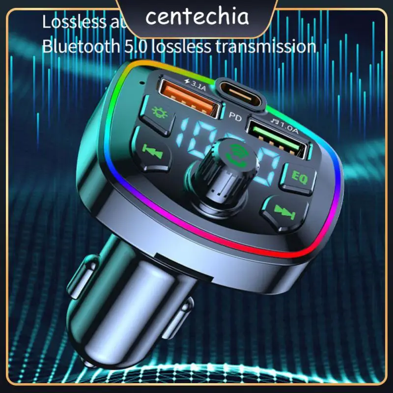 

Lossless Music Dual Usb Fm Transmitter Hands-free 3.1a Colorful Ambient Light Fast Charging Car 5.0 Charger